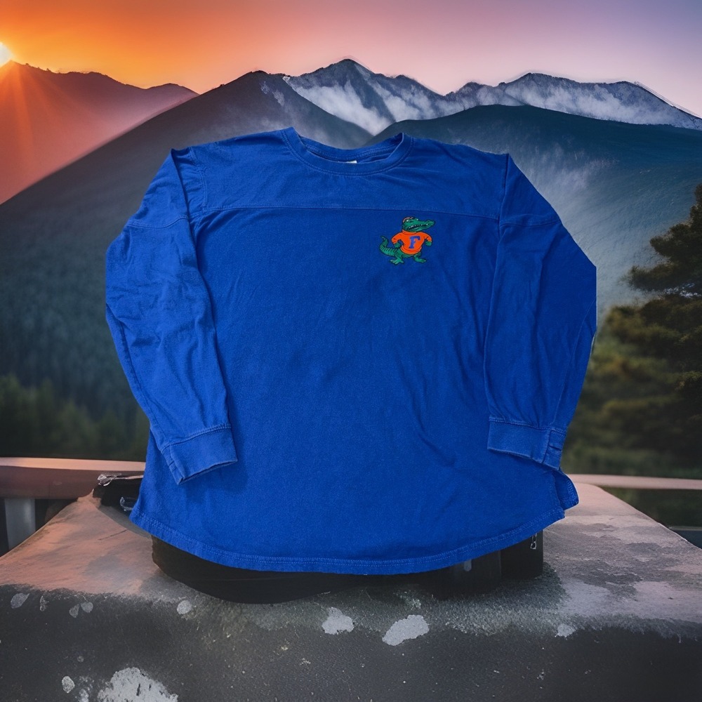 Florida Gators Football Pressbox Men's Large Long Sleeve Blue Shirt 100% Cotton‎